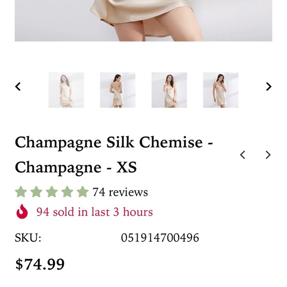 NWT Thxsilk Champagne Silk Chemise - Picture 2 of 7